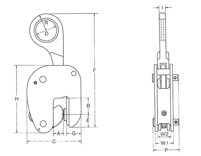 イーグルクランプWOL型　寸法図