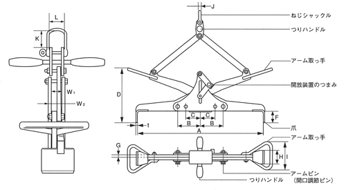イーグルクランプUGM型　寸法図